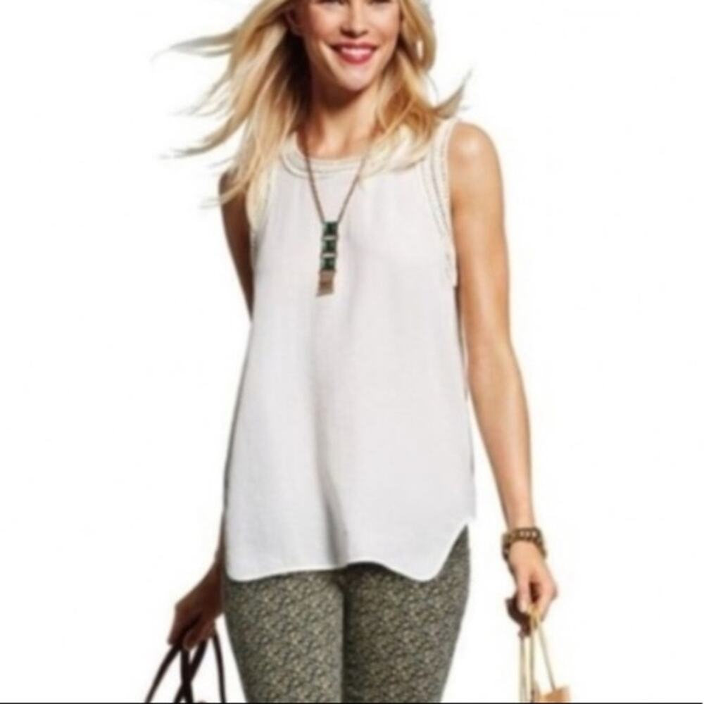 CAbi Medium Marisa White Mesh Tank Top
